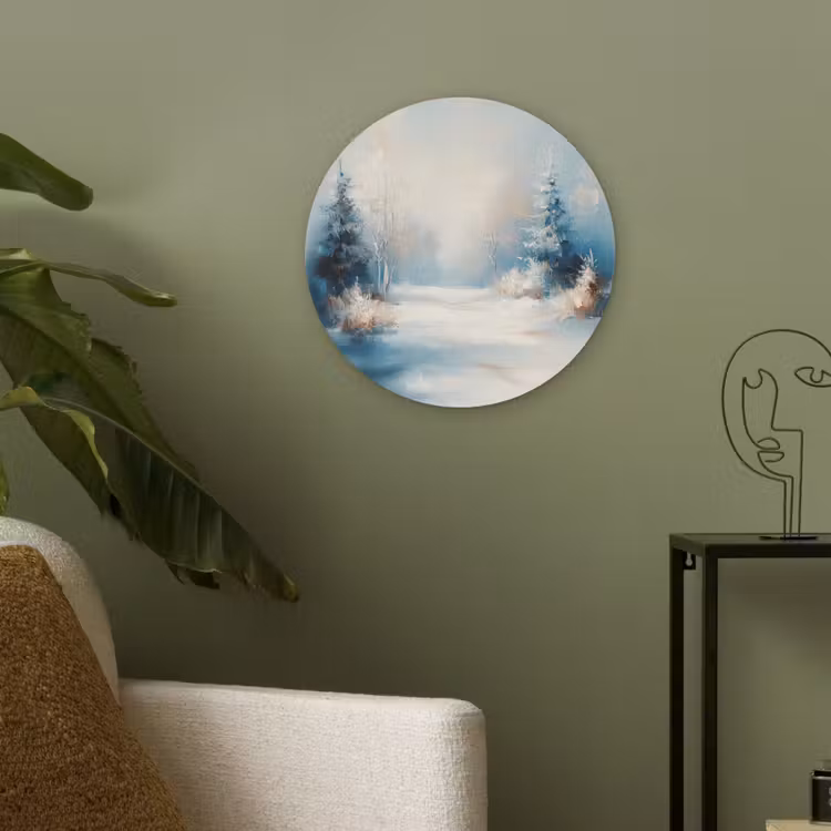 Bos - Winter - Natuur - Abstract - Sneeuw Akoestische PET Vilt - Rond klein -sfeer2