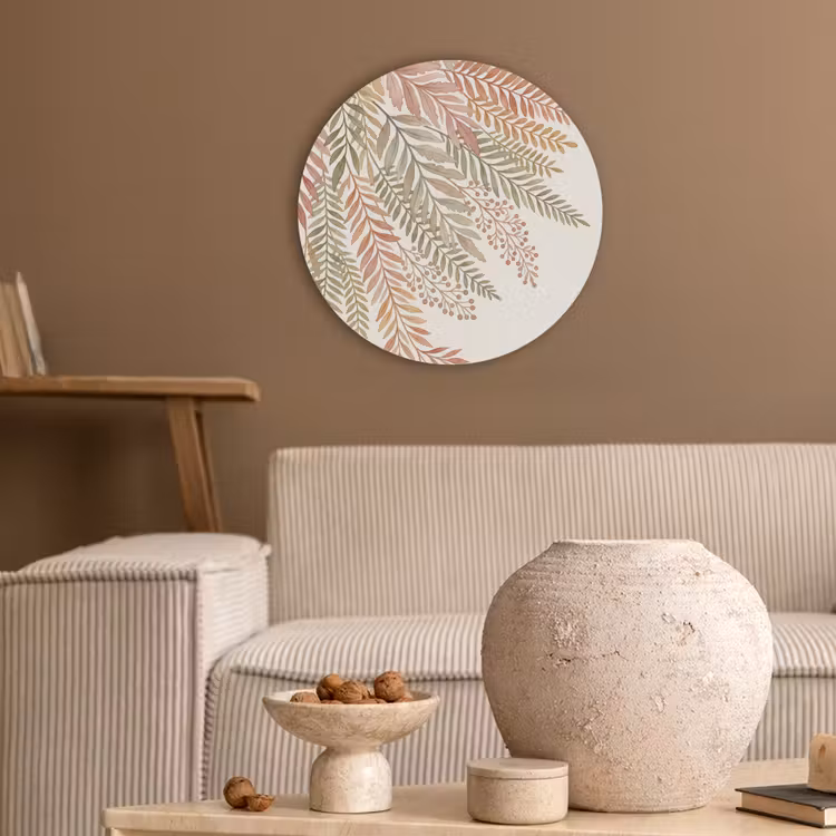 Botanisch - Aquarel - Kleurrijk Akoestische PET Vilt - Rond klein -sfeer1