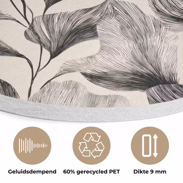Botanisch - Bladeren - Zwart Akoestische PET Vilt - Rond klein 838 -closeup_NL