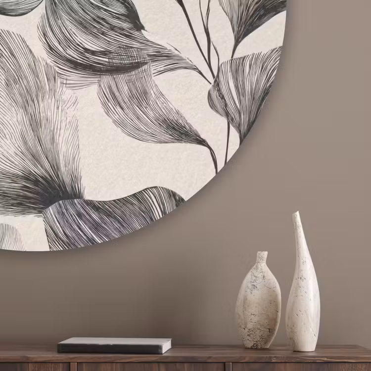 Botanisch - Bladeren - Zwart Akoestische PET Vilt - Rond klein 838 -sfeer5_closeup
