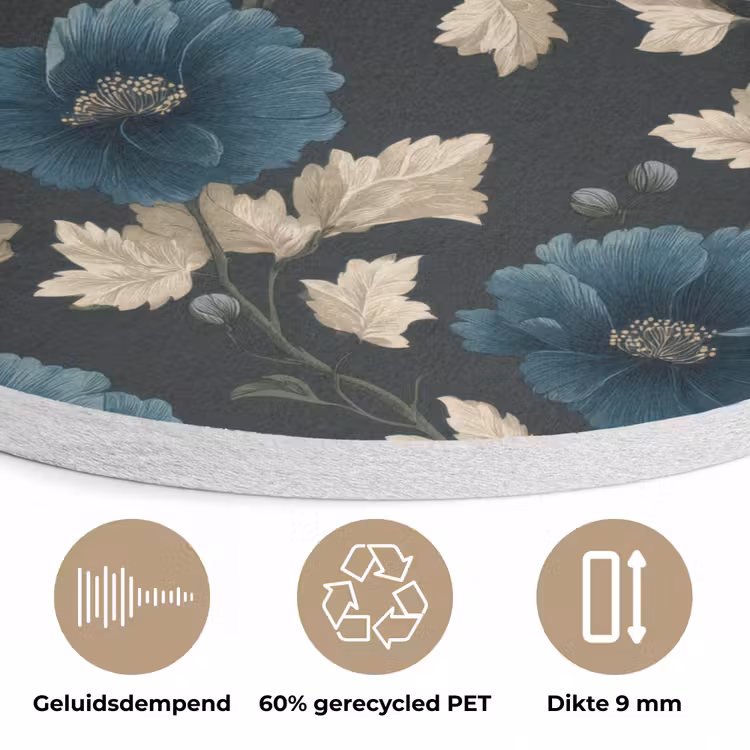 Botanisch - Bloemen - Blauw Akoestische PET Vilt - Rond klein 838 -closeup_NL