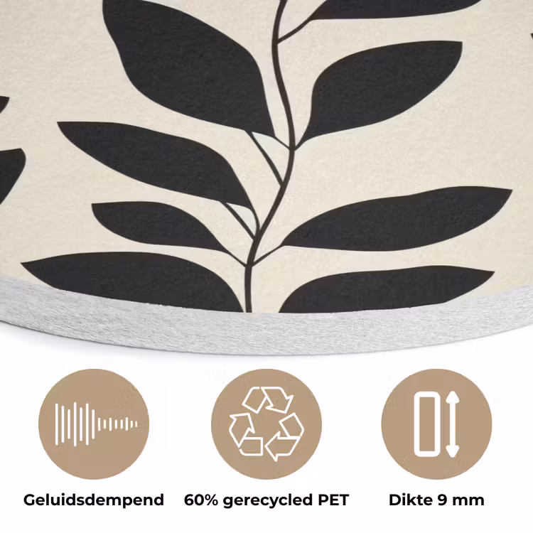 Botanisch - Dessin - Zwart - Beige Akoestische PET Vilt - Rond klein 838 -closeup_NL