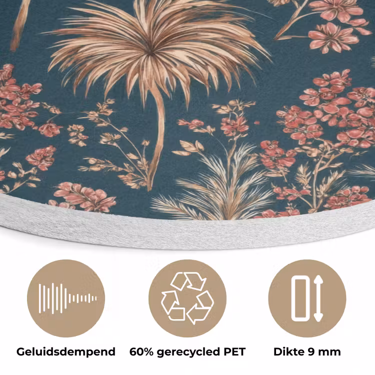 Botanisch - Patroon - Blauw Akoestische PET Vilt - Rond klein 838 -closeup_NL