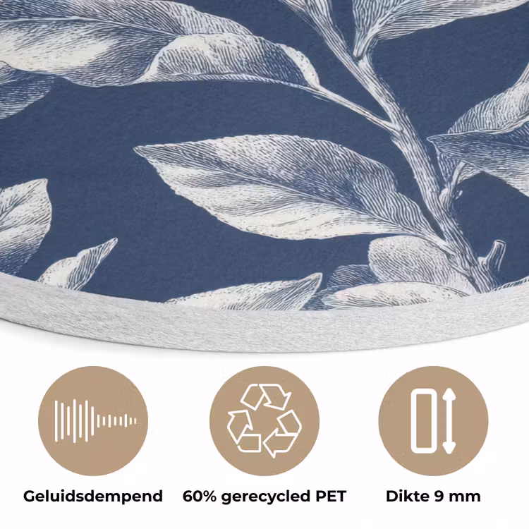 Botanisch - Patroon - Blauw Akoestische PET Vilt - Rond klein 838 -closeup_NL