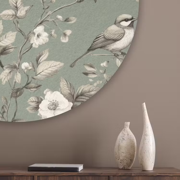 Botanisch - Vogels - Groen Akoestische PET Vilt - Rond klein 838 -sfeer5_closeup