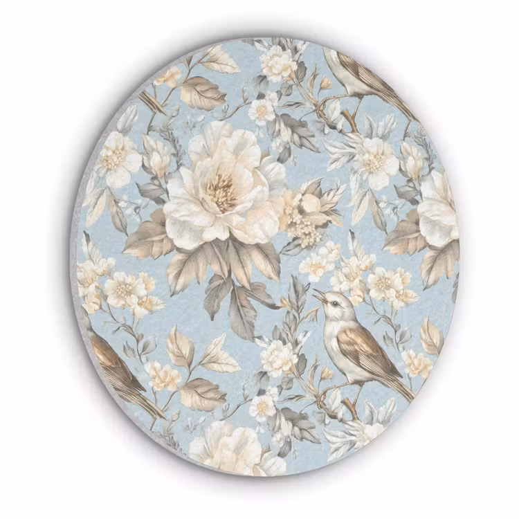 Botanisch - Zangvogel - Blauw Akoestische PET Vilt - Rond klein 838 -3d