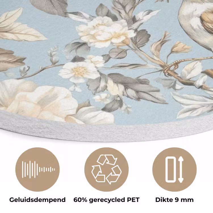 Botanisch - Zangvogel - Blauw Akoestische PET Vilt - Rond klein 838 -closeup_NL