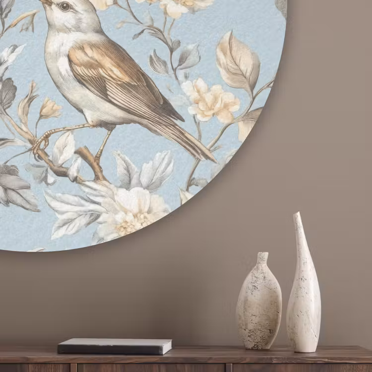 Botanisch - Zangvogel - Blauw Akoestische PET Vilt - Rond klein 838 -sfeer5_closeup