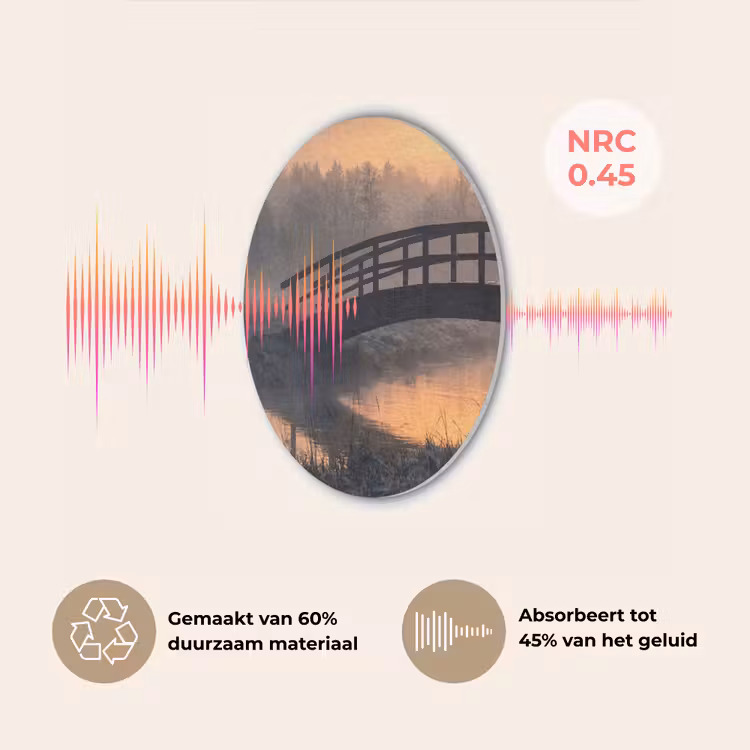 Brug - Mist - Bomen - Water Akoestische PET Vilt - Rond klein -USP_NL