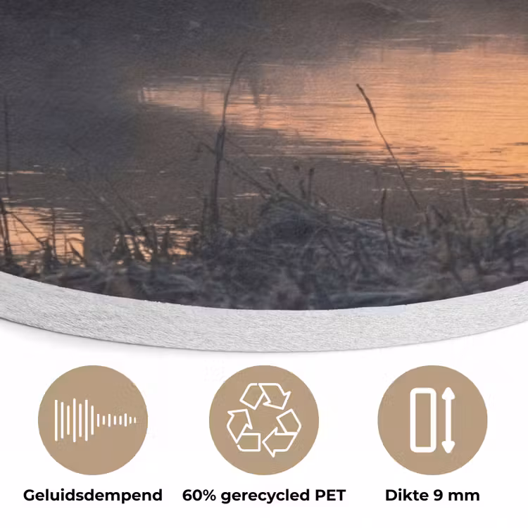 Brug - Mist - Bomen - Water Akoestische PET Vilt - Rond klein -closeup_NL