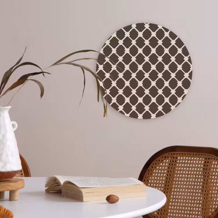 Bruin - Ruitpatroon - Geometrisch Akoestische PET Vilt - Rond klein 838 -sfeer3