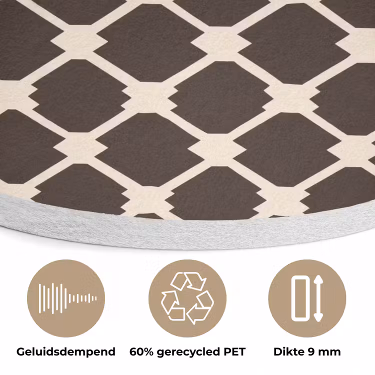 Bruin - Ruitpatroon - Geometrisch Akoestische PET Vilt - Rond klein 838 -closeup_NL