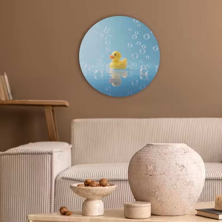 Bubbels - Badeend - Geel Akoestische PET Vilt - Rond klein -sfeer1