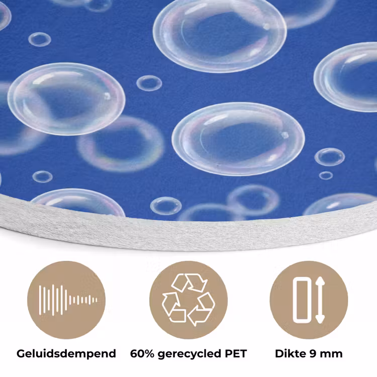 Bubbels - Patroon - Blauw Akoestische PET Vilt - Rond klein -closeup_NL