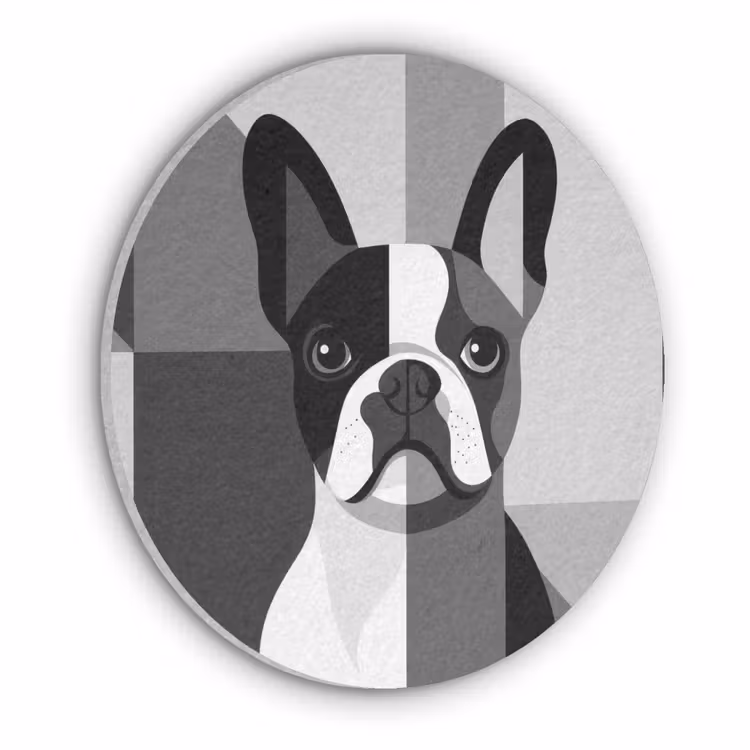 Buldog - Zwart - Abstract - Vlakken Akoestische PET Vilt - Rond klein -3d