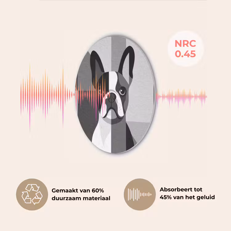 Buldog - Zwart - Abstract - Vlakken Akoestische PET Vilt - Rond klein -USP_NL