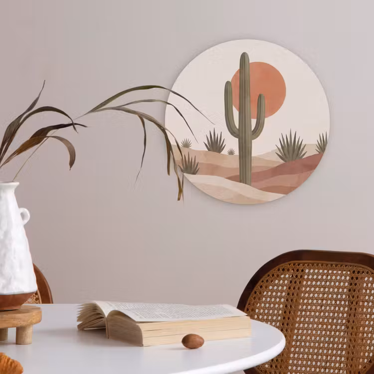 Cactus - Duinen - Modern - Landschap - Groen Akoestische PET Vilt - Rond klein -sfeer3