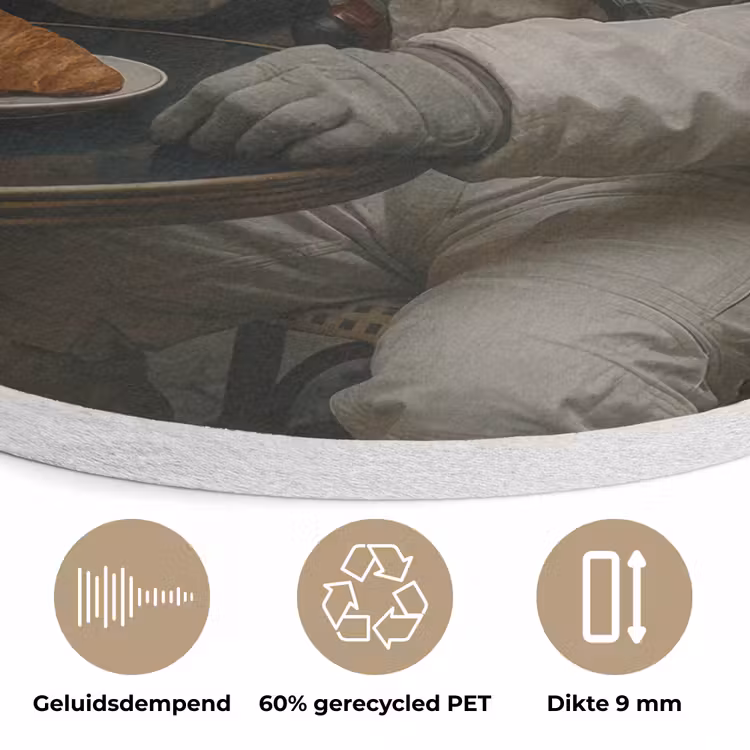 Café - Croissant - Koffie - Astronaut Akoestische PET Vilt - Rond klein -closeup_NL
