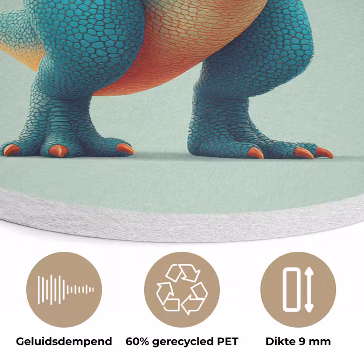 Cartoon - Dino - Oranje - Stekels Akoestische PET Vilt - Rond klein -closeup_NL