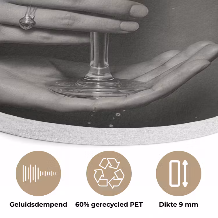 Champagnefles - Glas - Minimalistisch - Spetters Akoestische PET Vilt - Rond klein -closeup_NL