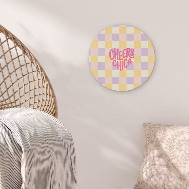 Cheers Chica - Ruitjes - Lila - Geel Akoestische PET Vilt - Rond klein -sfeer4