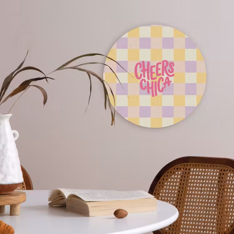 Cheers Chica - Ruitjes - Lila - Geel Akoestische PET Vilt - Rond klein -sfeer3