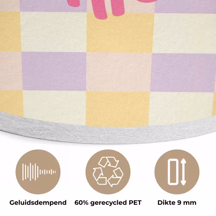 Cheers Chica - Ruitjes - Lila - Geel Akoestische PET Vilt - Rond klein -closeup_NL