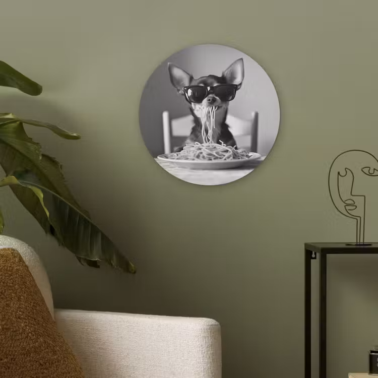 Chihuahua - Hond - Zonnebril - Humoristisch - Zwart - Wit - Spaghetti Akoestische PET Vilt - Rond klein -sfeer2