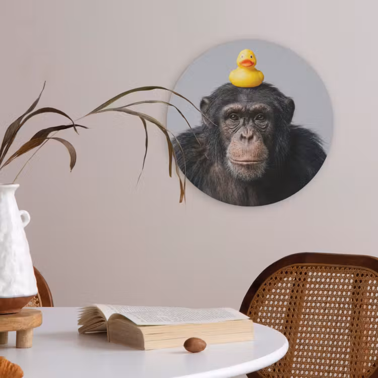 Chimpansee - Badeend - Grijs Akoestische PET Vilt - Rond klein -sfeer3