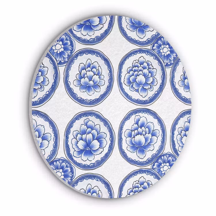 Cirkels - Bloemen - Blauw Akoestische PET Vilt - Rond klein 838 -3d