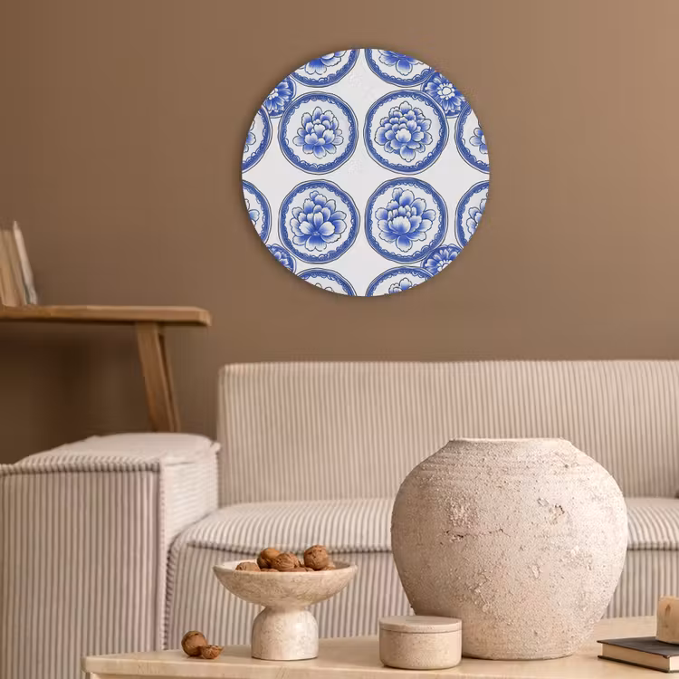Cirkels - Bloemen - Blauw Akoestische PET Vilt - Rond klein 838 -sfeer1