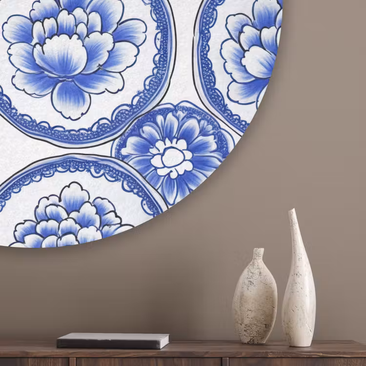 Cirkels - Bloemen - Blauw Akoestische PET Vilt - Rond klein 838 -sfeer5_closeup