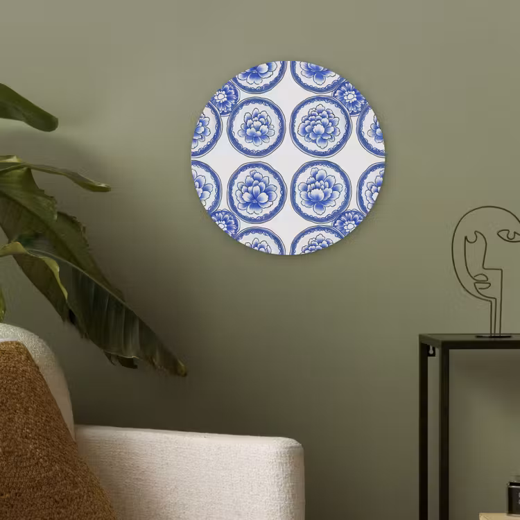 Cirkels - Bloemen - Blauw Akoestische PET Vilt - Rond klein 838 -sfeer2