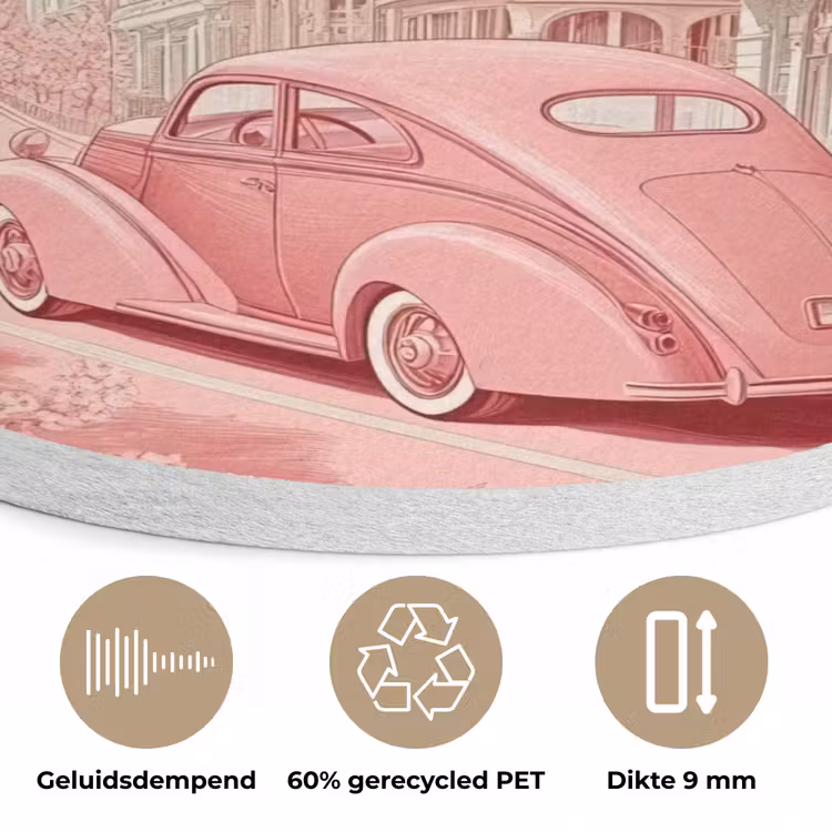 City - Car - Pink Akoestische PET Vilt - Rond klein -closeup_NL