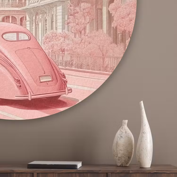 City - Car - Pink Akoestische PET Vilt - Rond klein -sfeer5_closeup