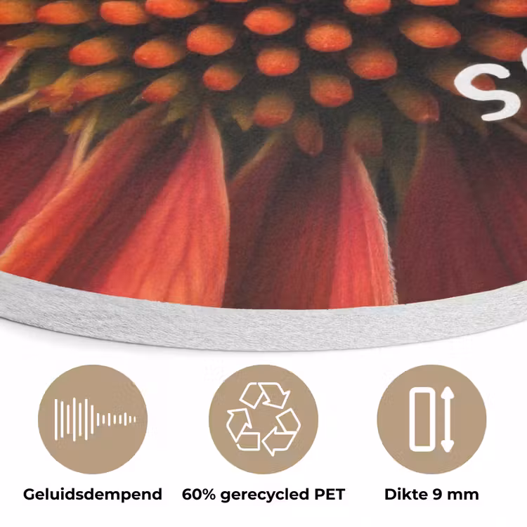 Close up - Bloem - Quote - Rood Akoestische PET Vilt - Rond klein -closeup_NL