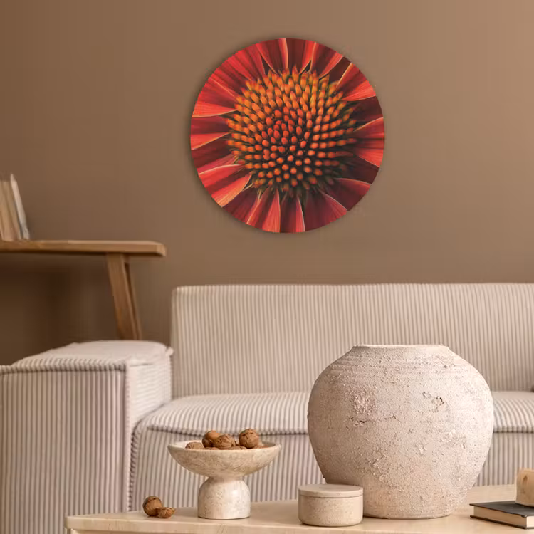 Close up - Bloem- Rood Akoestische PET Vilt - Rond klein -sfeer1