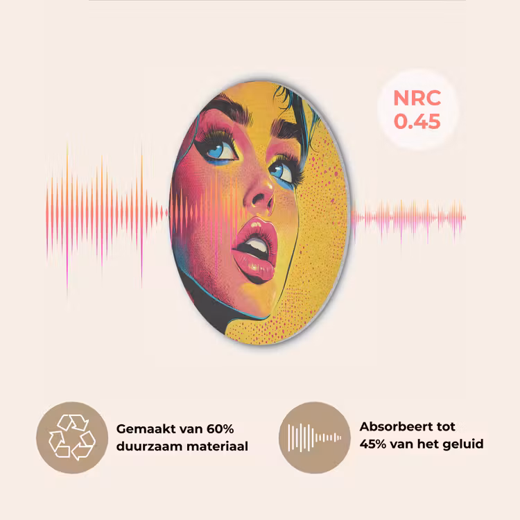 Close-up - Vrouwengezicht - Stippen - Geel Akoestische PET Vilt - Rond klein -USP_NL