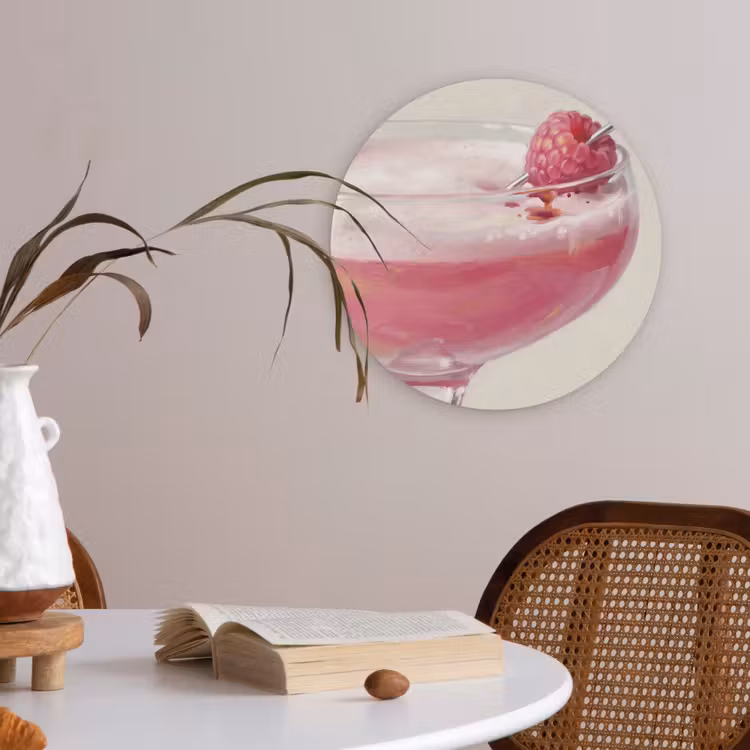 Cocktail - Framboos - Drank - Modern - Roze Akoestische PET Vilt - Rond klein -sfeer3