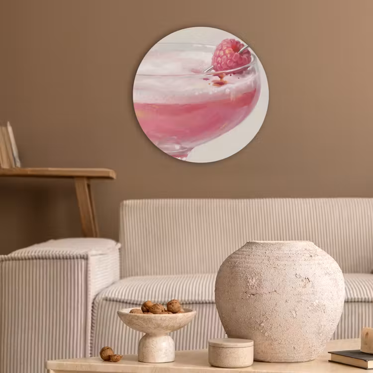 Cocktail - Framboos - Drank - Modern - Roze Akoestische PET Vilt - Rond klein -sfeer1