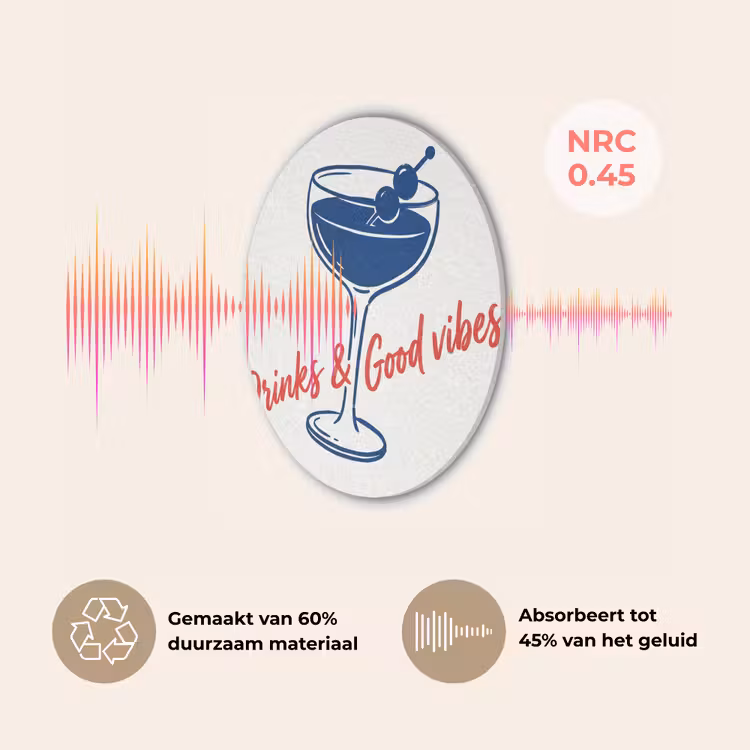 Cocktail - Glas - Illustratie - Blauw - Wit Akoestische PET Vilt - Rond klein -USP_NL