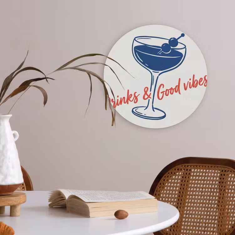 Cocktail - Glas - Illustratie - Blauw - Wit Akoestische PET Vilt - Rond klein -sfeer3