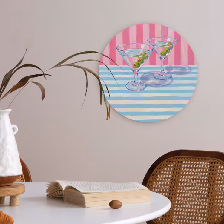 Cocktail - Olijven - Kunst - Modern - Roze Akoestische PET Vilt - Rond klein -sfeer3