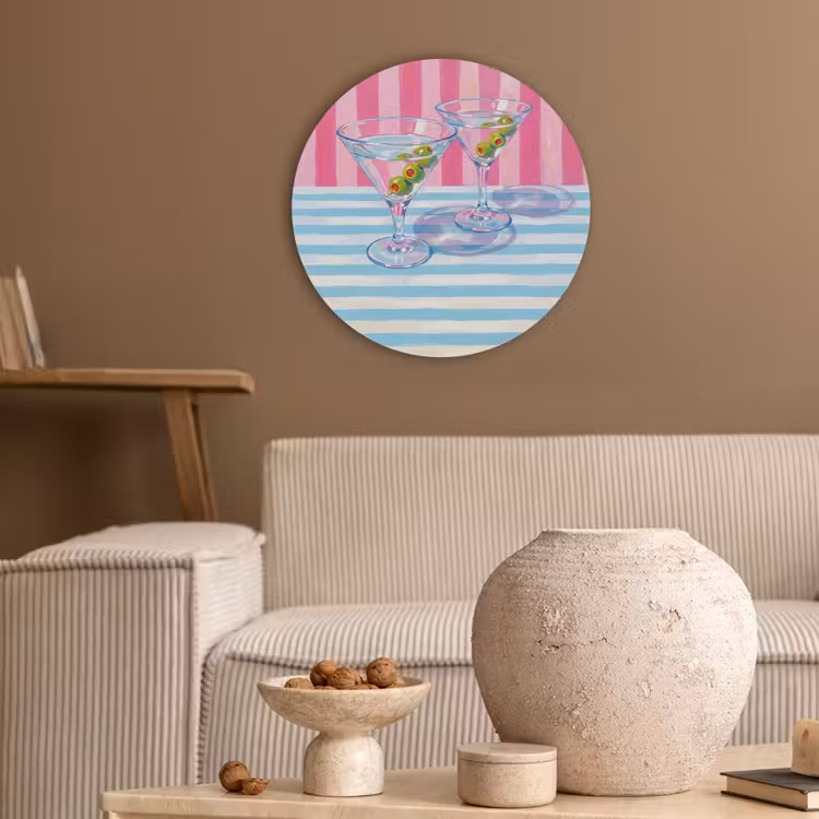 Cocktail - Olijven - Kunst - Modern - Roze Akoestische PET Vilt - Rond klein -sfeer1
