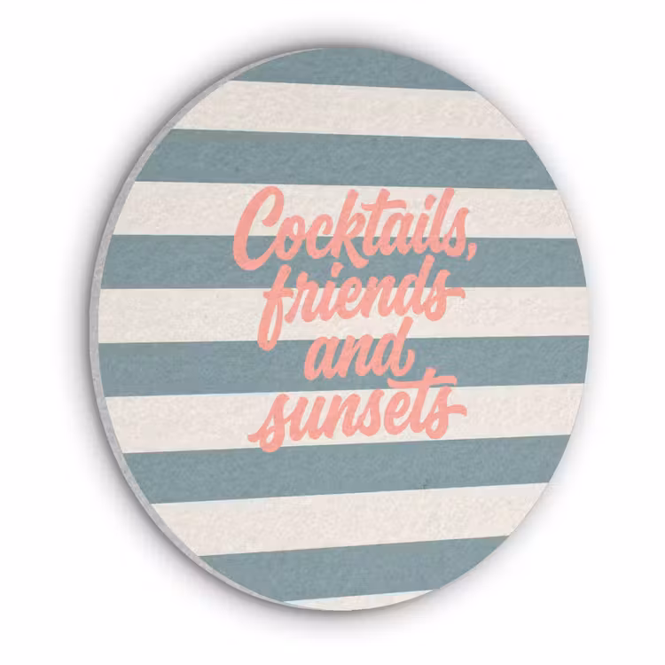 Cocktails - Strepen - Blauw - Koraal Akoestische PET Vilt - Rond klein -3d