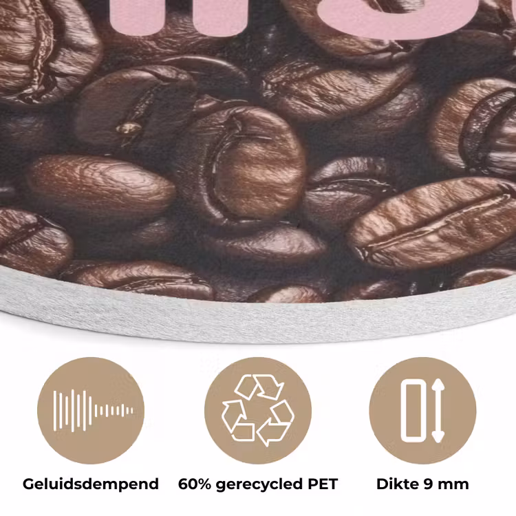 Coffee First - Koffiebonen - Roze Akoestische PET Vilt - Rond klein -closeup_NL