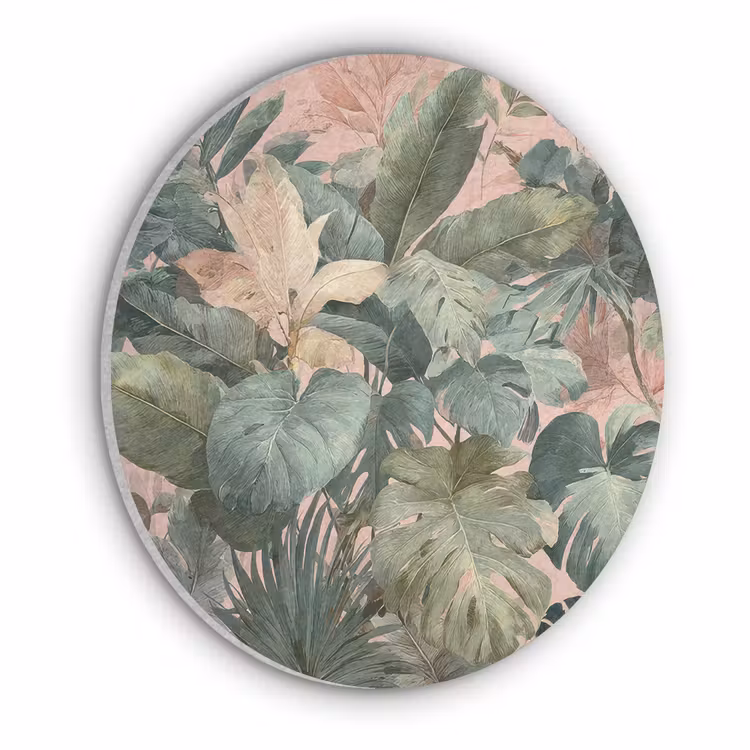 Compositie van bladeren - Groen - Roze Akoestische PET Vilt - Rond klein -3d