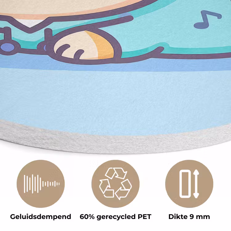 Corgi - Koptelefoon - Blauw - Muzieknoten Akoestische PET Vilt - Rond klein -closeup_NL