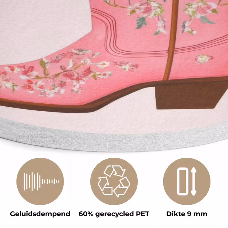 Cowboylaarzen - Roze - Boeket - Bloemen Akoestische PET Vilt - Rond klein -closeup_NL