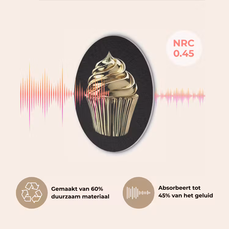 Cupcake - Eten - Goud - Zwart Akoestische PET Vilt - Rond klein -USP_NL
